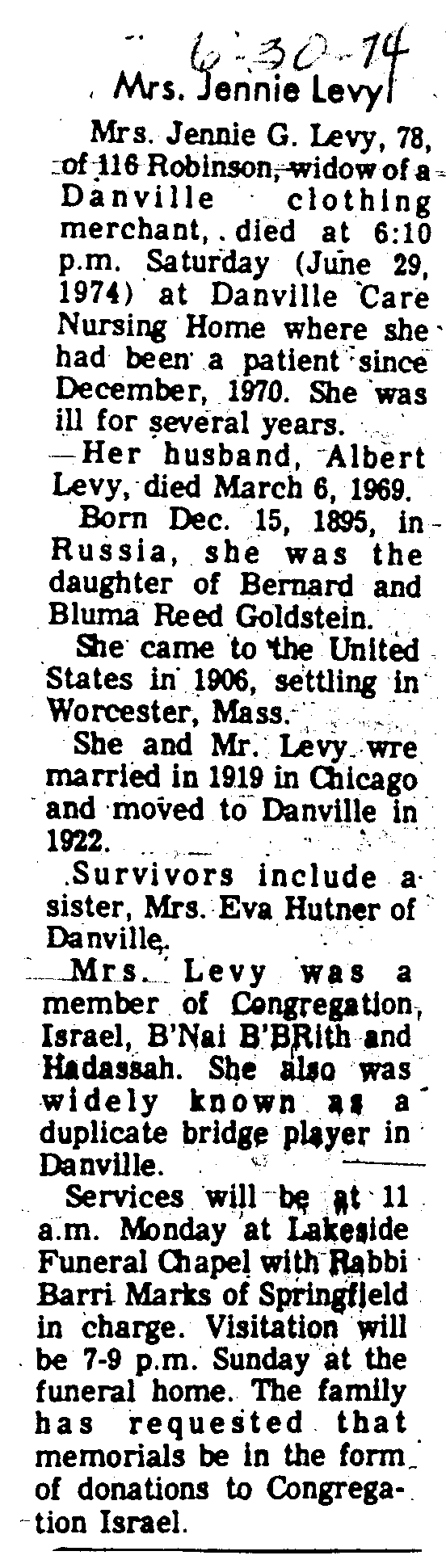 Levy, Jennie G.