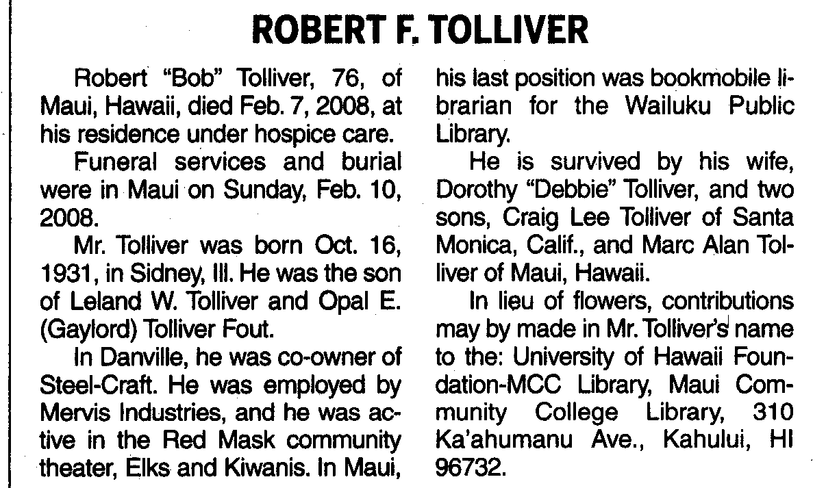 Tolliver, Robert F.